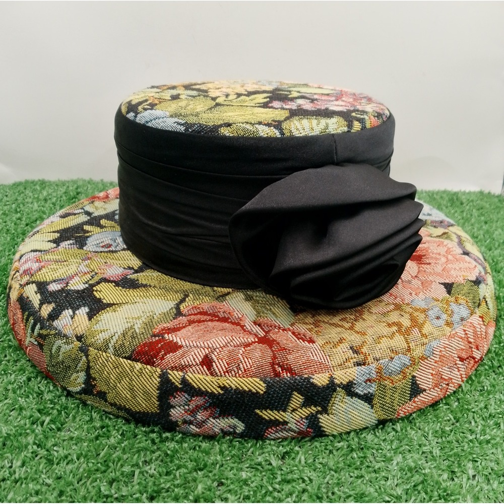 VTG Stella Louise For Kb Paisley Baroque Church Derby Hat Bow Floral Rose Design